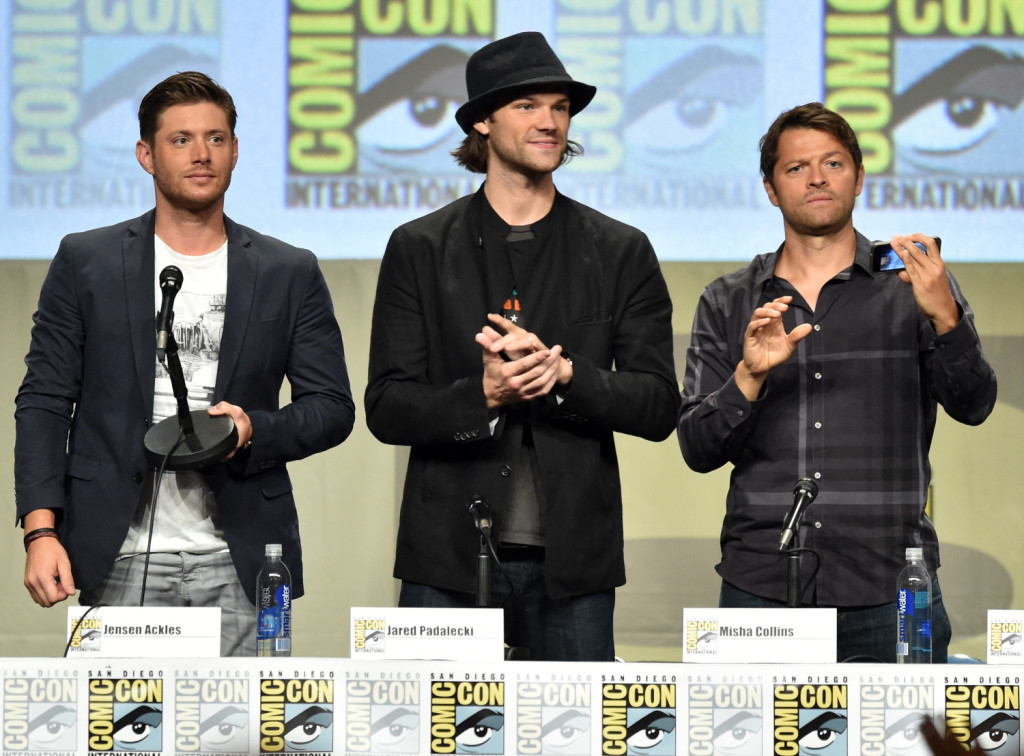 SAN DIEGO, CA - JULY 27: (L-R) Actors Jensen Ackles, Jared Padalecki and Misha Collins attend CW's "Supernatural" Panel during Comic-Con International 2014 at San Diego Convention Center on July 27, 2014 in San Diego, California. (Photo by Kevin Winter/Getty Images)