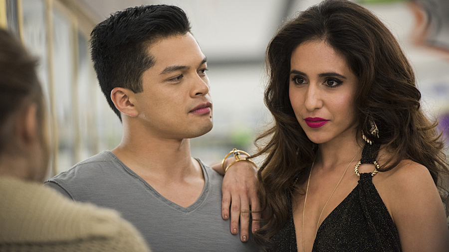 Crazy Ex-Girlfriend -- "Josh's Girlfriend Is Really Cool!" -- Image Number: CEG102b_0149.jpg -- Pictured (L-R): Rachel Bloom as Rebecca (back to camera), Vincent Rodriguez III as Josh and Gabrielle Ruiz as Valencia -- Photo: Eddy Chen/The CW -- ÃÂ© 2015 The CW Network, LLC. All rights reserved.