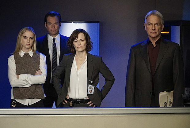 "Dead Letter" -- The NCIS team, alongside the FBI and MI6, continue an international manhunt for an escaped British spy who has left one colleague fighting for their life in ICU, on NCIS, Tuesday, May 10 (8:00-9:00 PM, ET/PT), on the CBS Television Network. Sarah Clarke guest stars as FBI Special Agent Tess Monroe and Duane Henry guest stars as MI6 Officer Clayton Reeves. Pictured: Emily Wickersham as Eleanor Bishop, Michael Weatherly as Tony DiNozzo, Sarah Clarke as Tess Monroe, Mark Harmon as Jethro Gibbs. Photo: Jace Downs/CBS ÃÂ©2016 CBS Broadcasting, Inc. All Rights Reserved